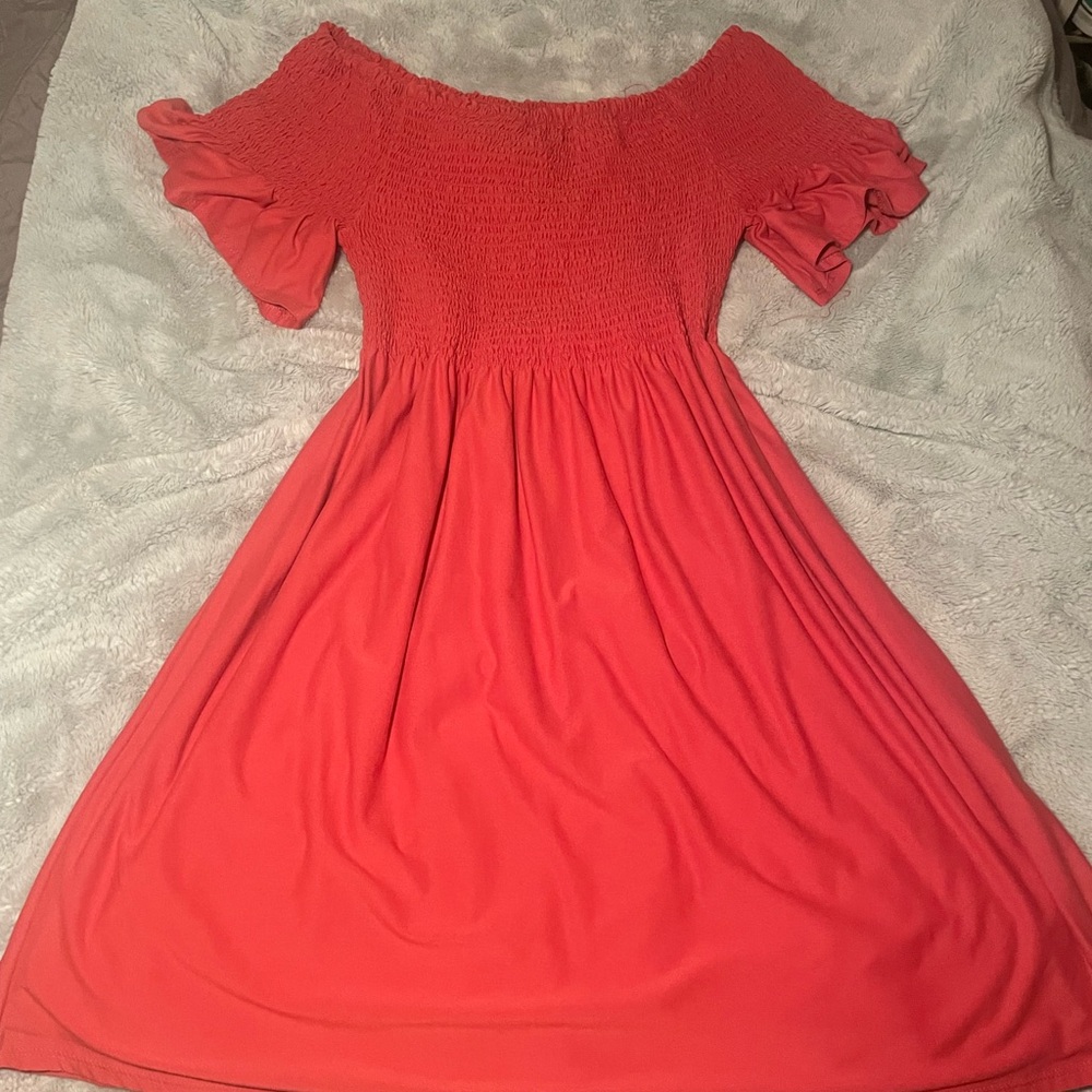 Derek Heart Coral Off-Shoulder Midi Dress